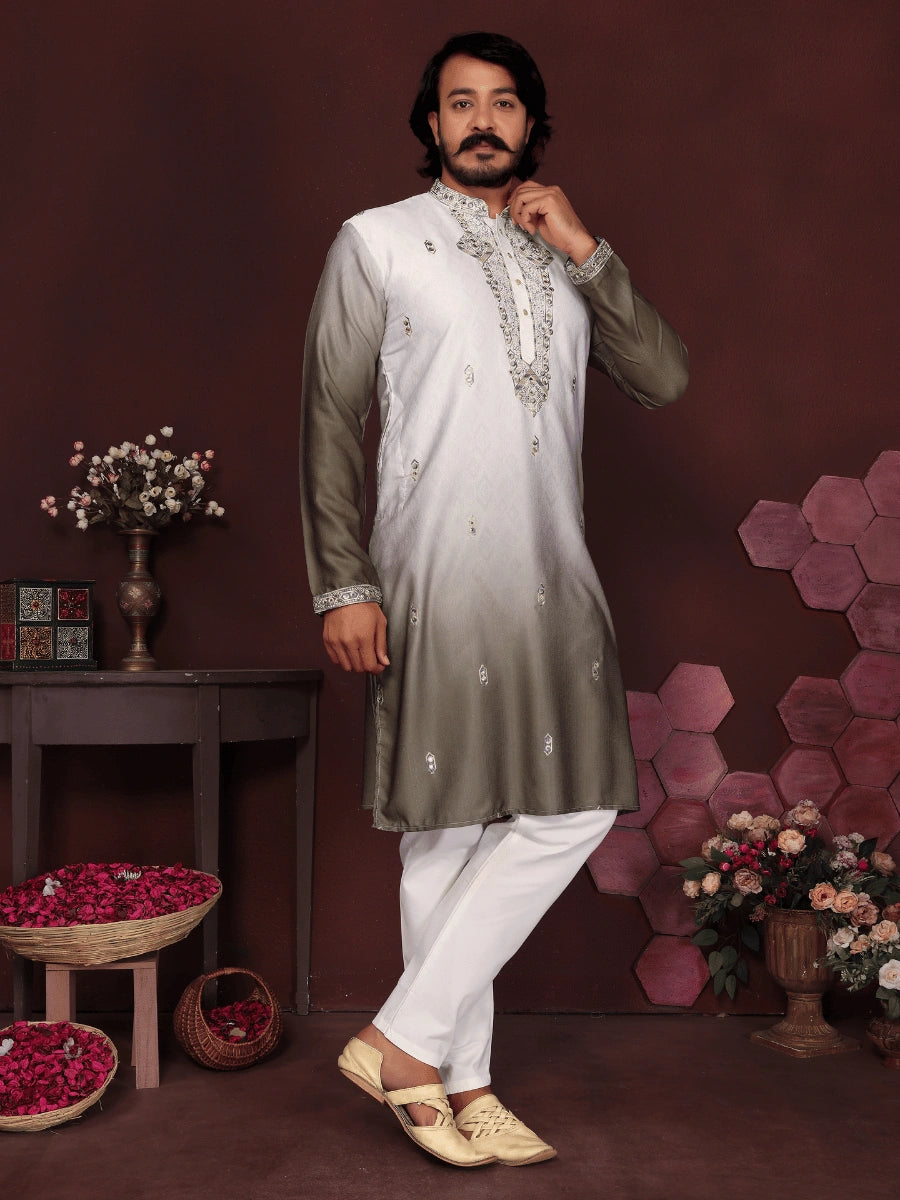 Elegant Ombre Cotton Silk Kurta with Embroidery | Premium Ethnic Wear for Men