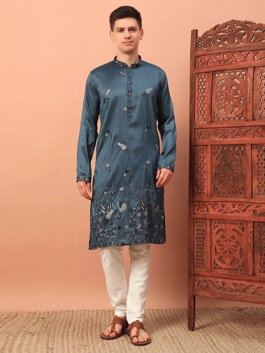 Men’s Heavy Silk Kurta with Sequin Embroidery