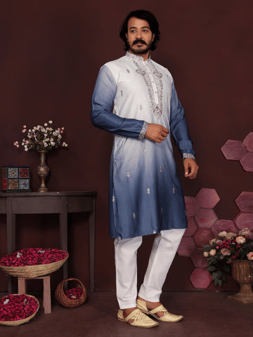 Elegant Ombre Cotton Silk Kurta with Embroidery | Premium Ethnic Wear for Men