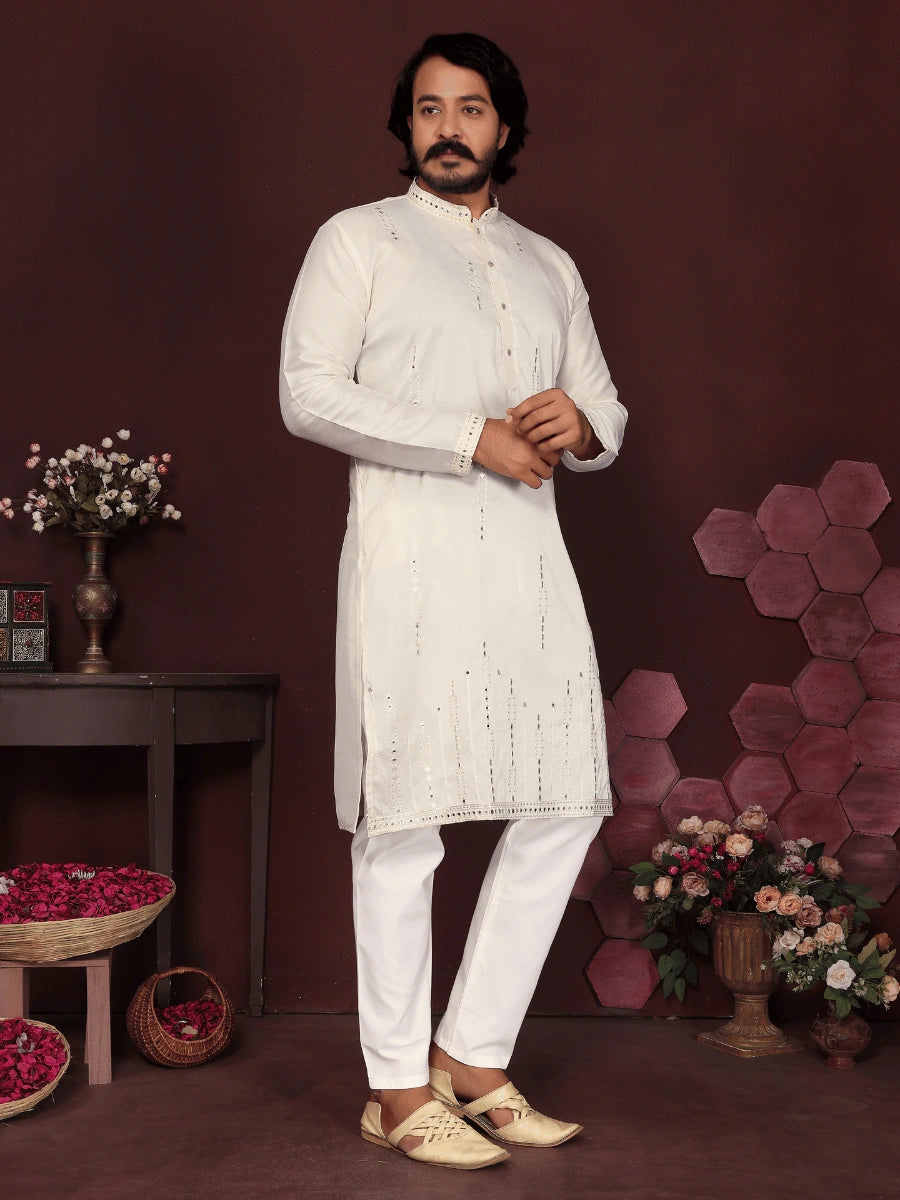 Premium Smart Silk Kurta with Mirror Embroidery