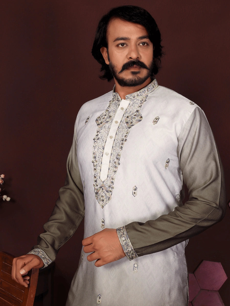 Elegant Ombre Cotton Silk Kurta with Embroidery | Premium Ethnic Wear for Men