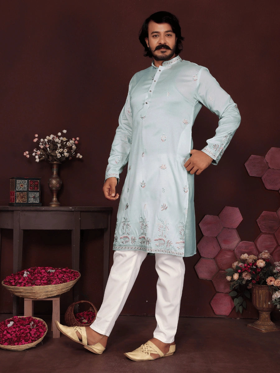 Premium Smart Silk Kurta with Sequin Embroidery