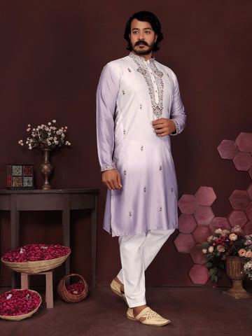 Elegant Ombre Cotton Silk Kurta with Embroidery | Premium Ethnic Wear for Men