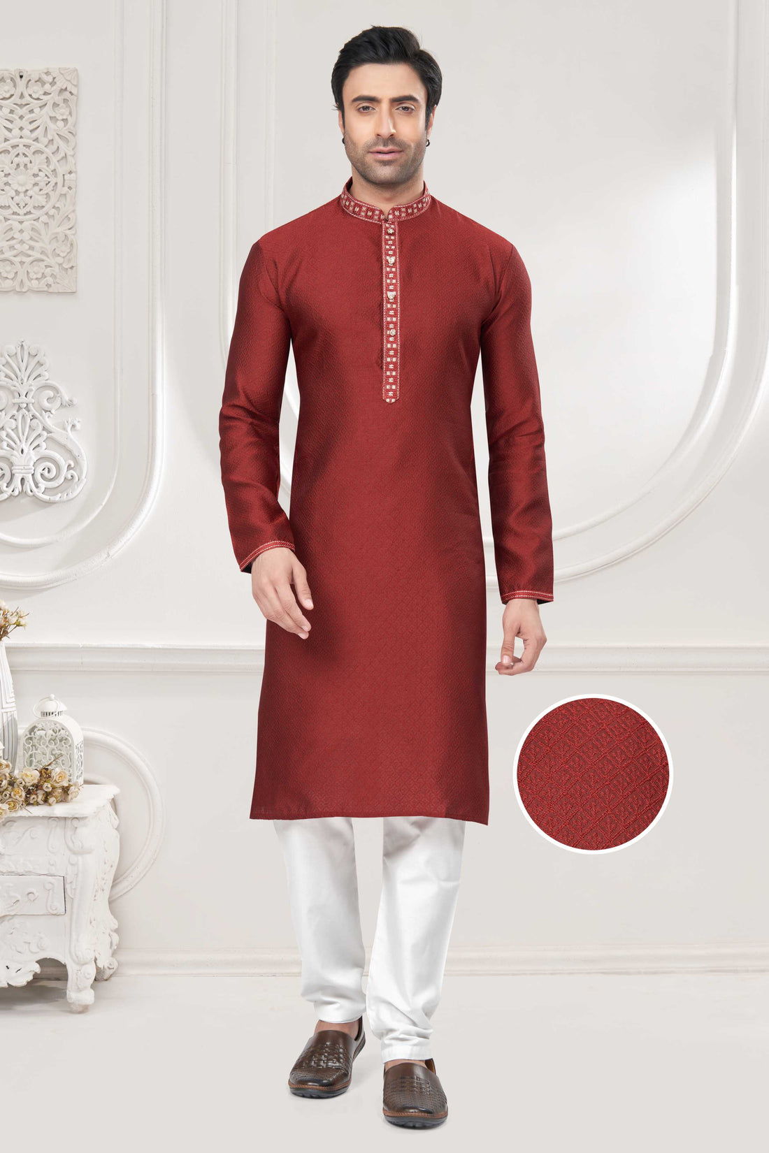 Ruh-e-Rang – Jacquard Kurta in Maroon