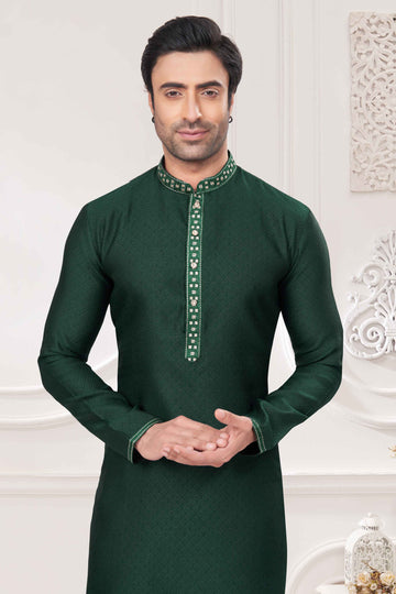 Ruh-e-Rang – Handcrafted Detailing Jacquard on Rich Green kurta