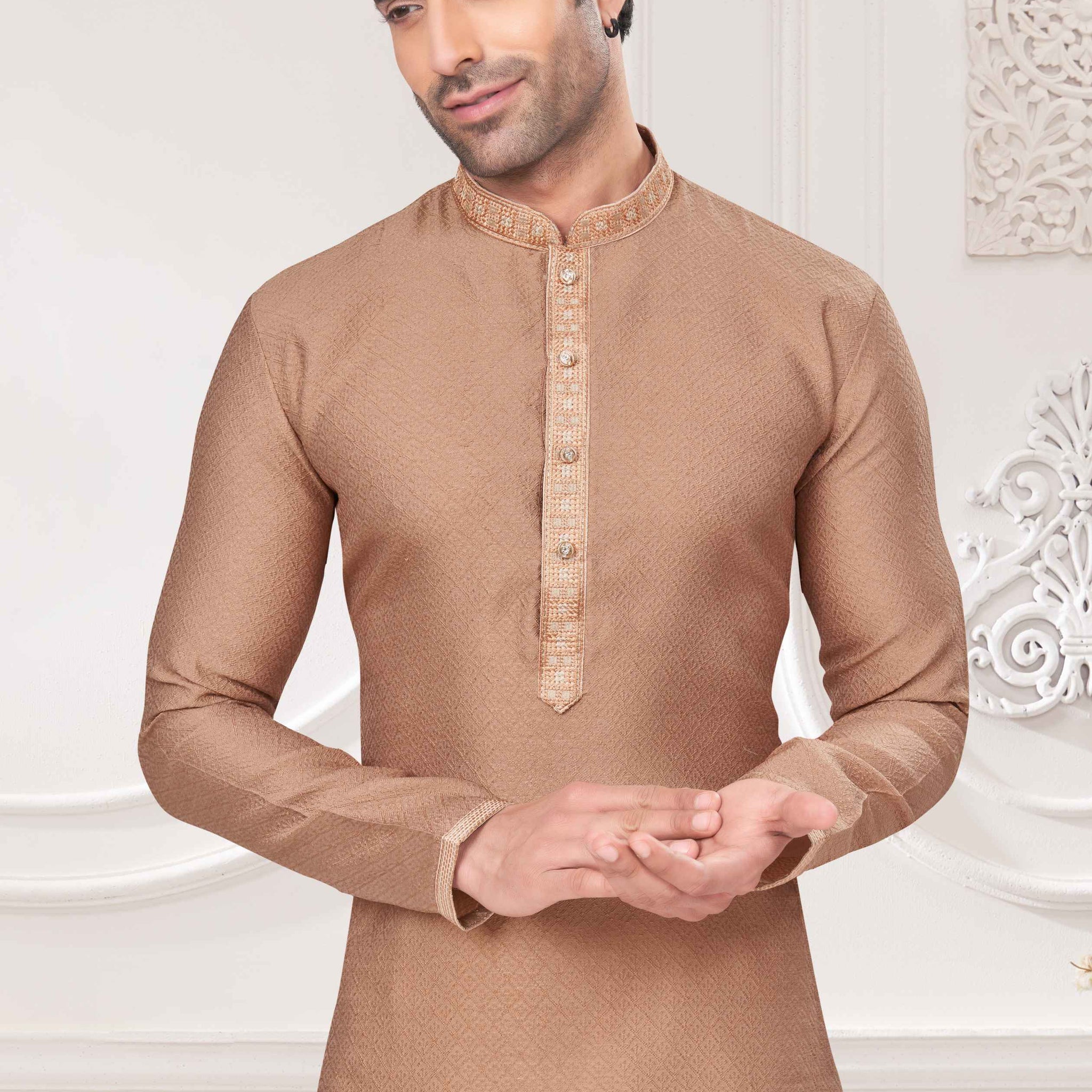 Ruh-e-Rang – Handcrafted Detailing Jacquard with Earth Brown