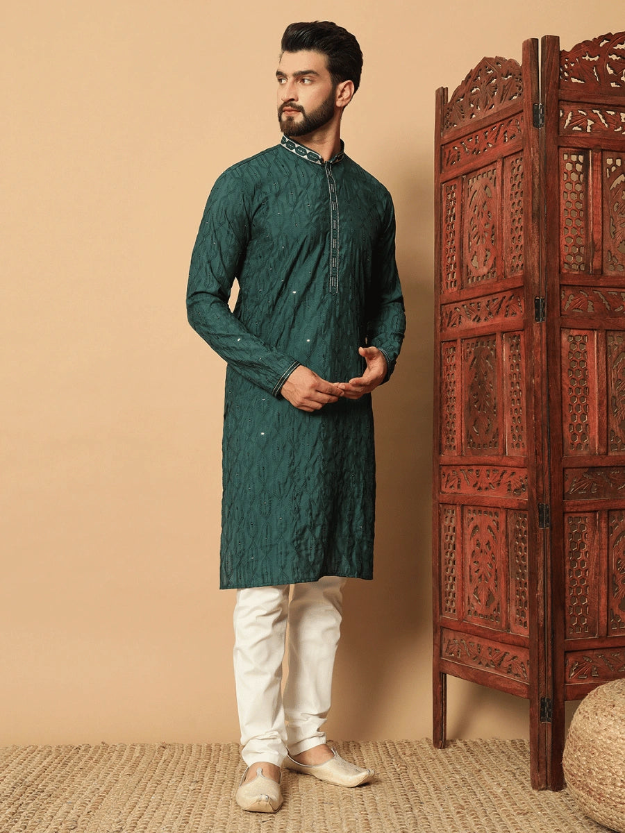Men’s PVR Silk Kurta with All-Over Sequin Embroidery