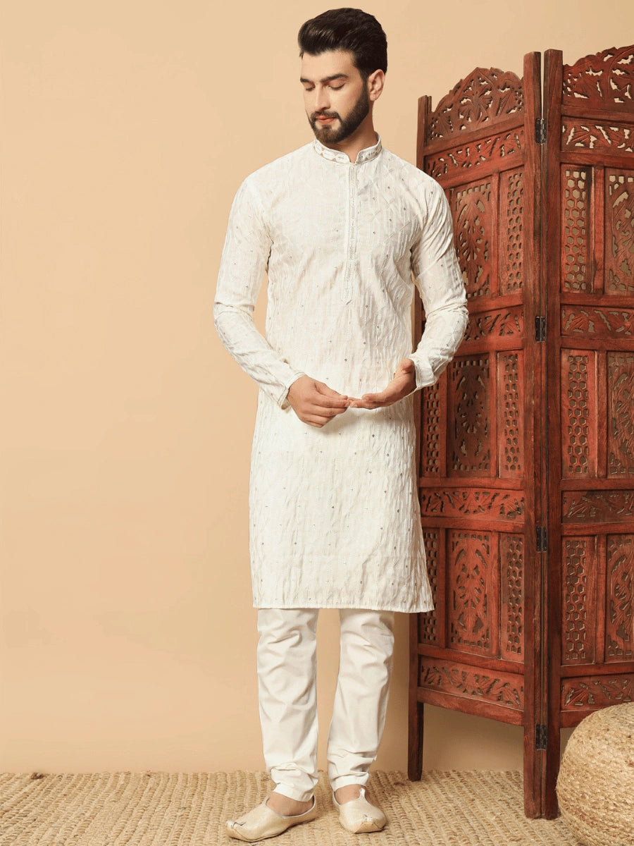 Men’s PVR Silk Kurta with All-Over Sequin Embroidery