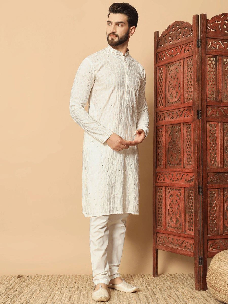 Men’s PVR Silk Kurta with All-Over Sequin Embroidery