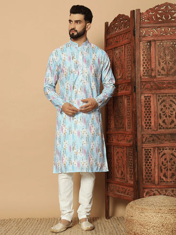 Men’s Lilan Cotton Kurta with Sequin Embroidery & Digital Print