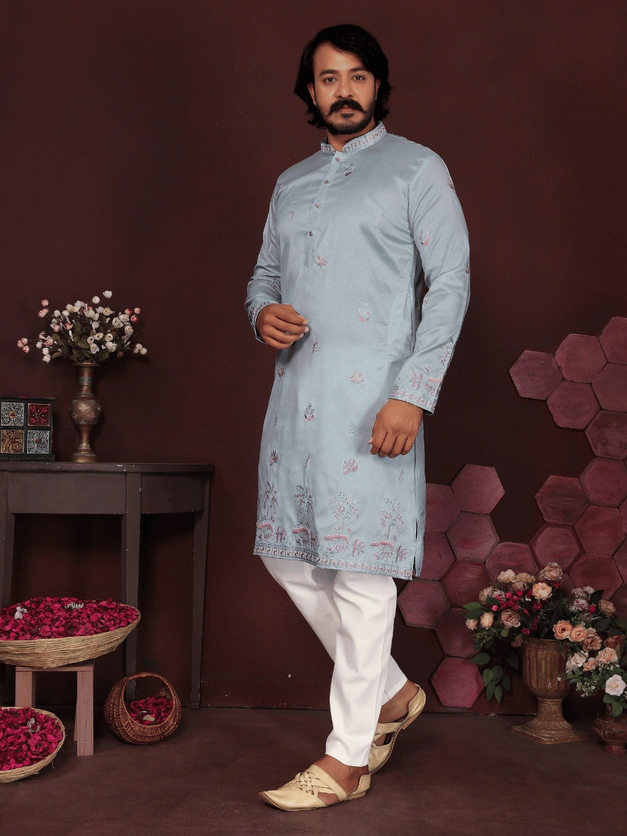 Premium Smart Silk Kurta with Sequin Embroidery