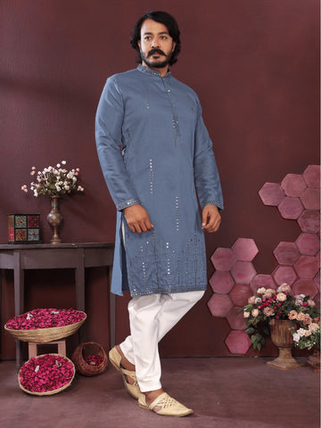Premium Smart Silk Kurta with Mirror Embroidery