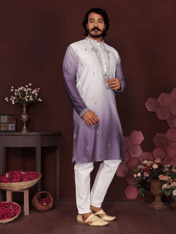 Elegant Ombre Cotton Silk Kurta with Embroidery | Premium Ethnic Wear for Men