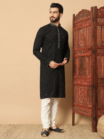 Men’s PVR Silk Kurta with All-Over Sequin Embroidery