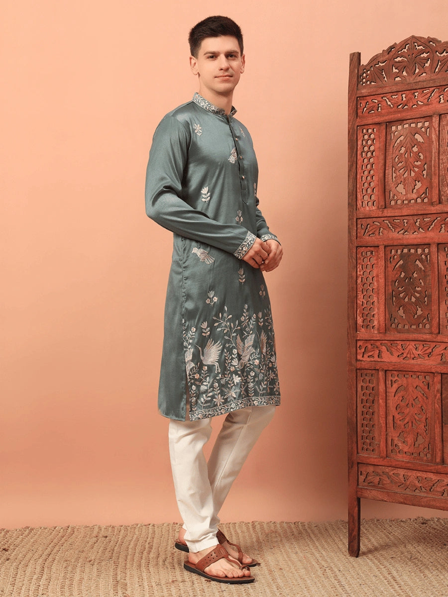 Men’s Heavy Silk Kurta with Sequin Embroidery