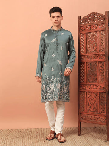 Men’s Heavy Silk Kurta with Sequin Embroidery