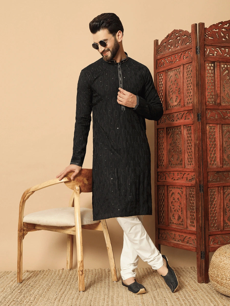 Men’s PVR Silk Kurta with All-Over Sequin Embroidery