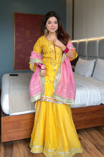 Naumya Neon Yellow Sharara Suit Set