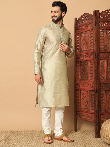 Gulraang – Jacquard Kurta in Olive Beige