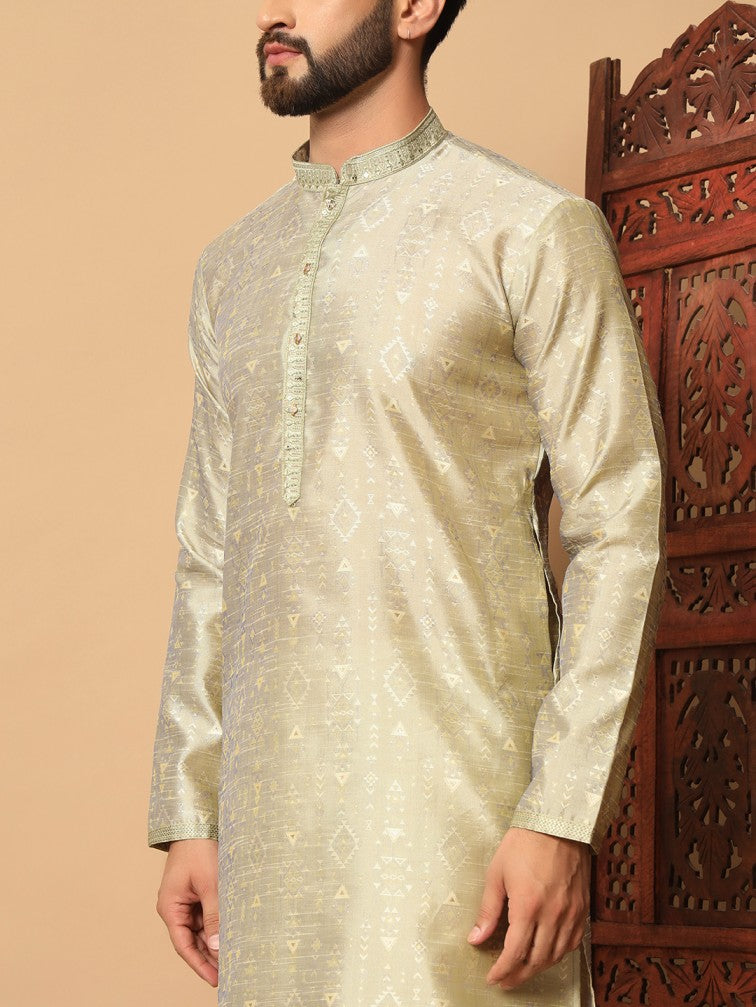 Gulraang – Jacquard Kurta in Olive Beige