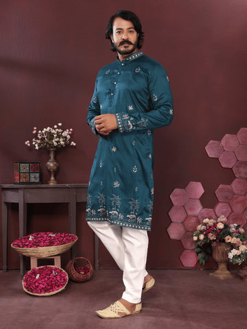 Premium Smart Silk Kurta with Sequin Embroidery