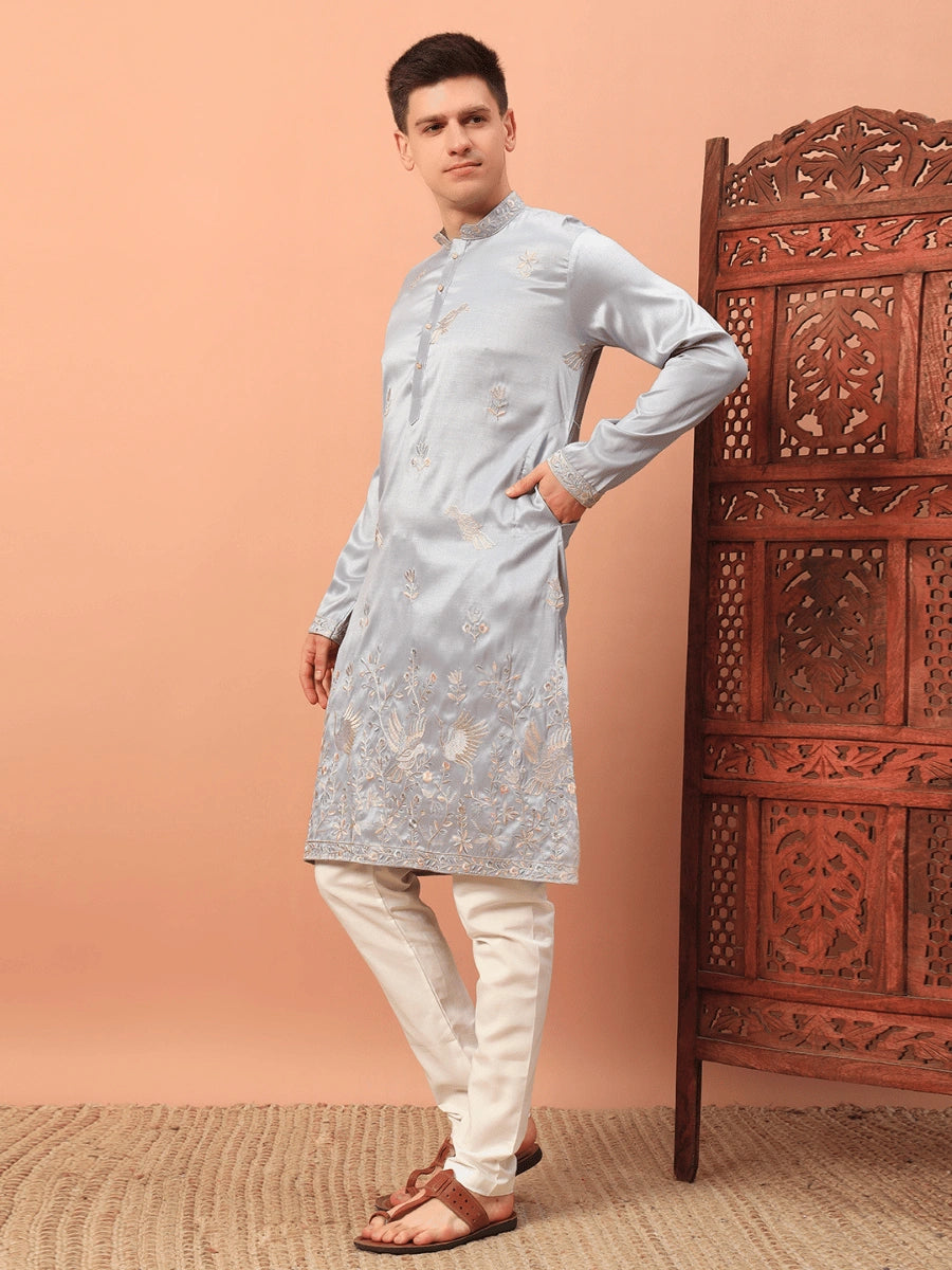 Men’s Heavy Silk Kurta with Sequin Embroidery