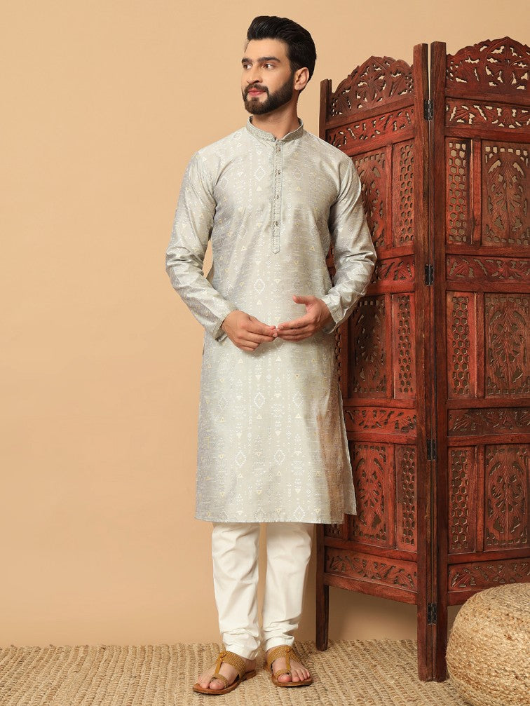 Gulraang – Jacquard Kurta in Mist Grey