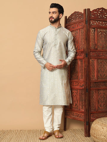 Gulraang – Jacquard Kurta in Mist Grey