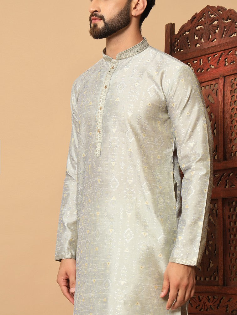 Gulraang – Jacquard Kurta in Mist Grey