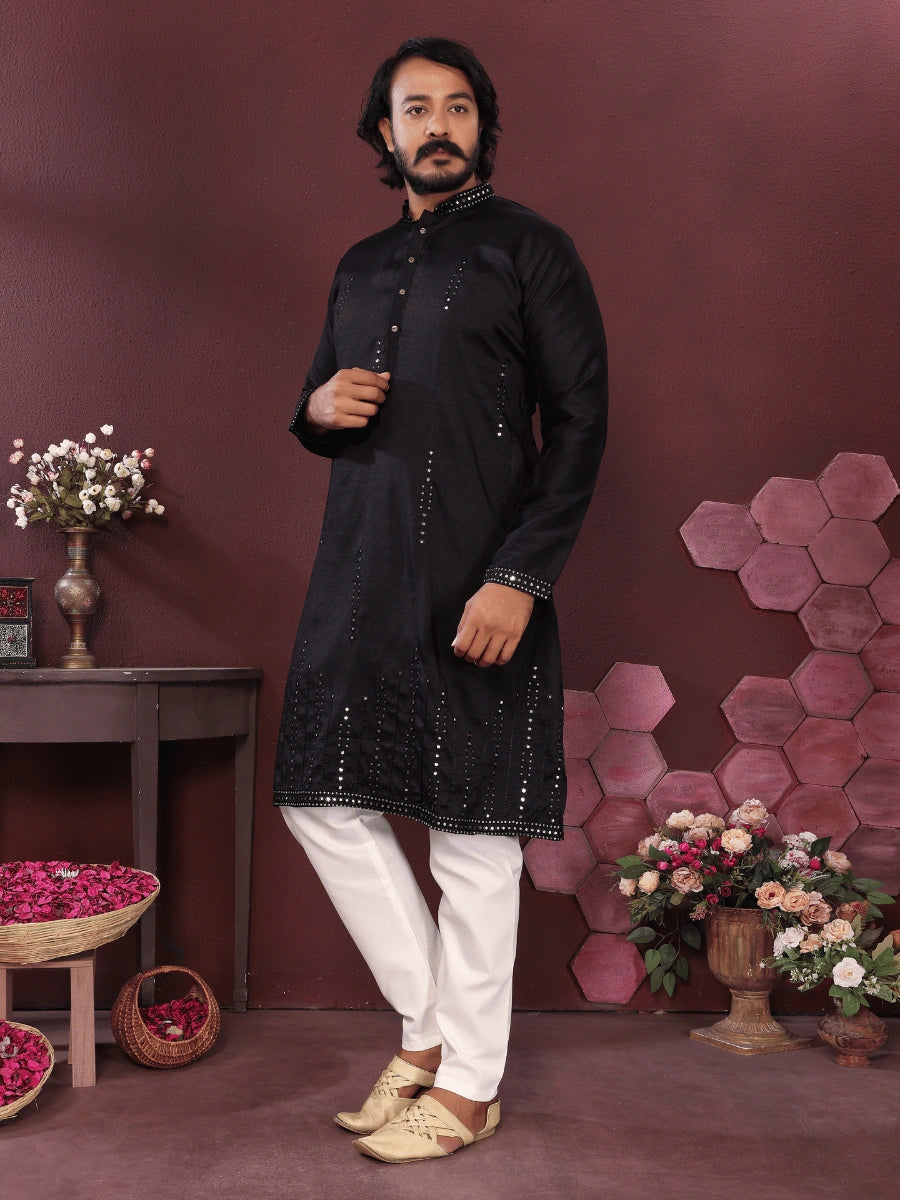 Premium Smart Silk Kurta with Mirror Embroidery
