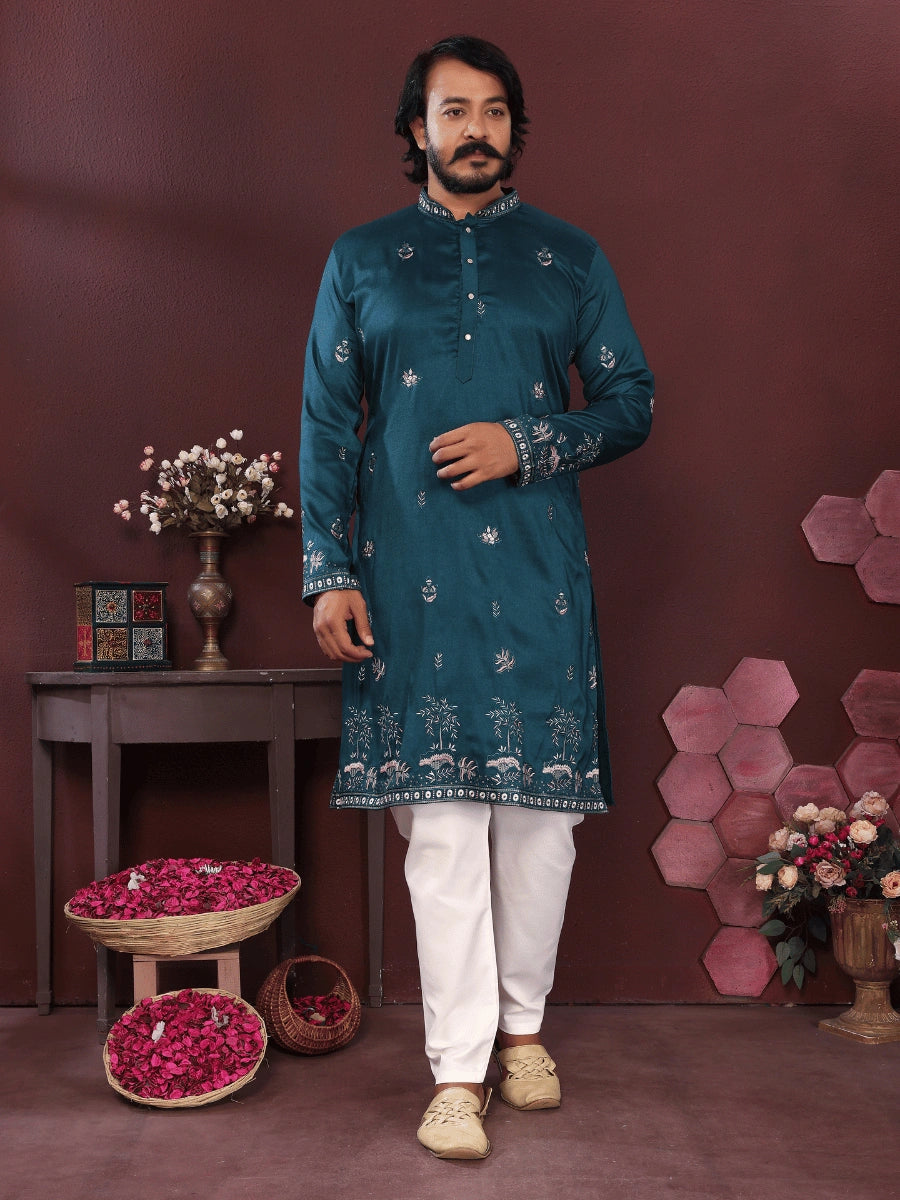 Premium Smart Silk Kurta with Sequin Embroidery