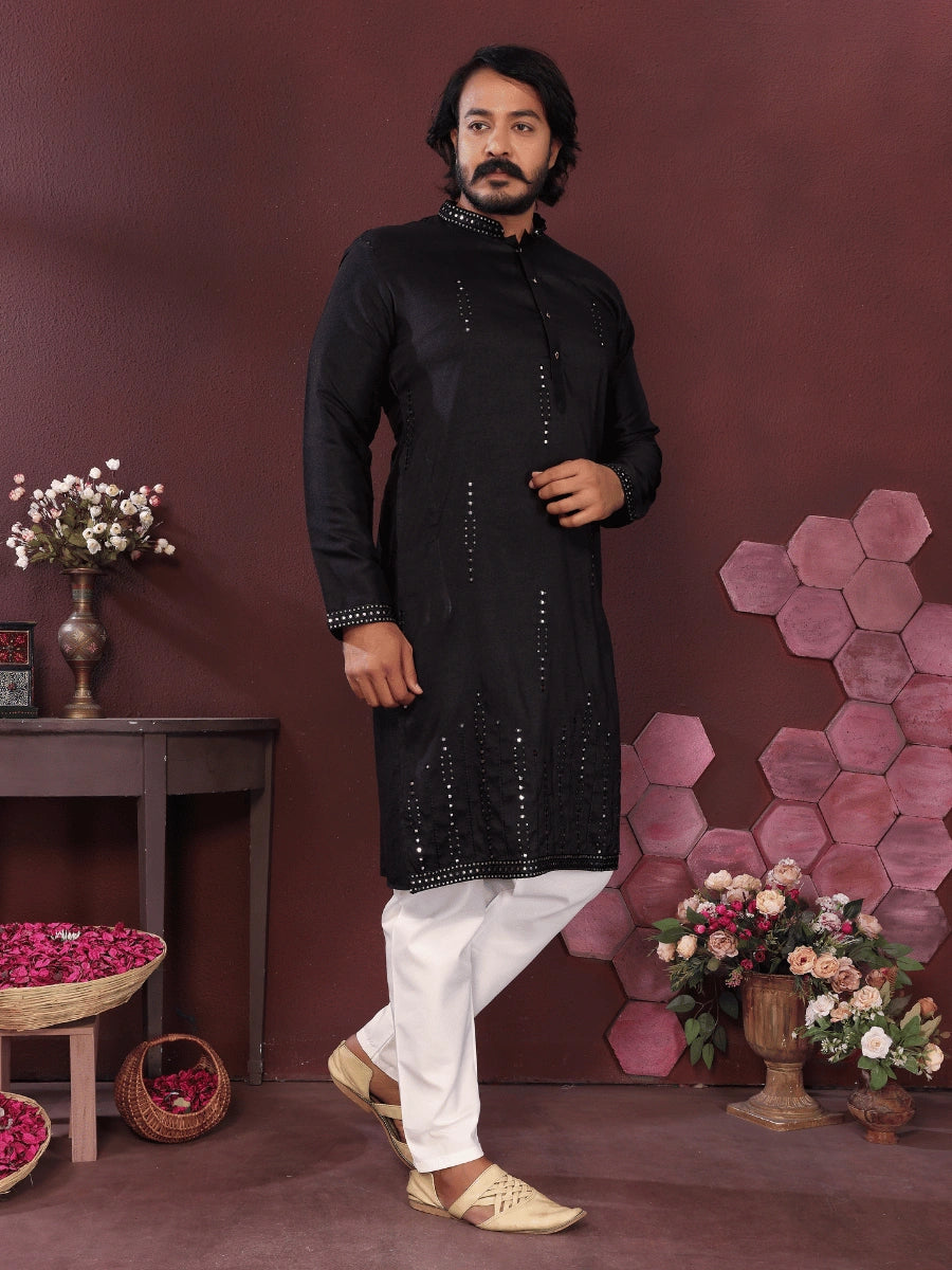 Premium Smart Silk Kurta with Mirror Embroidery