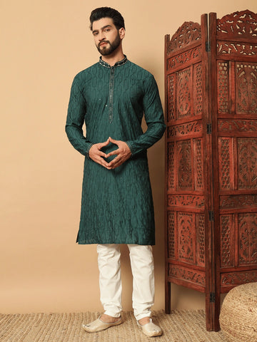 Men’s PVR Silk Kurta with All-Over Sequin Embroidery