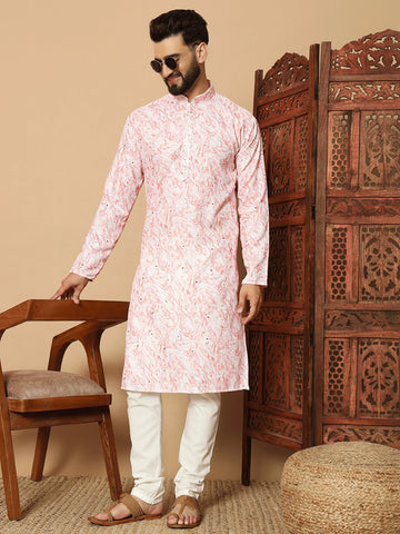 Men’s Lilan Cotton Kurta with Sequin Embroidery & Digital Print