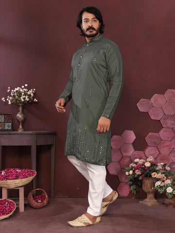 Premium Smart Silk Kurta with Mirror Embroidery