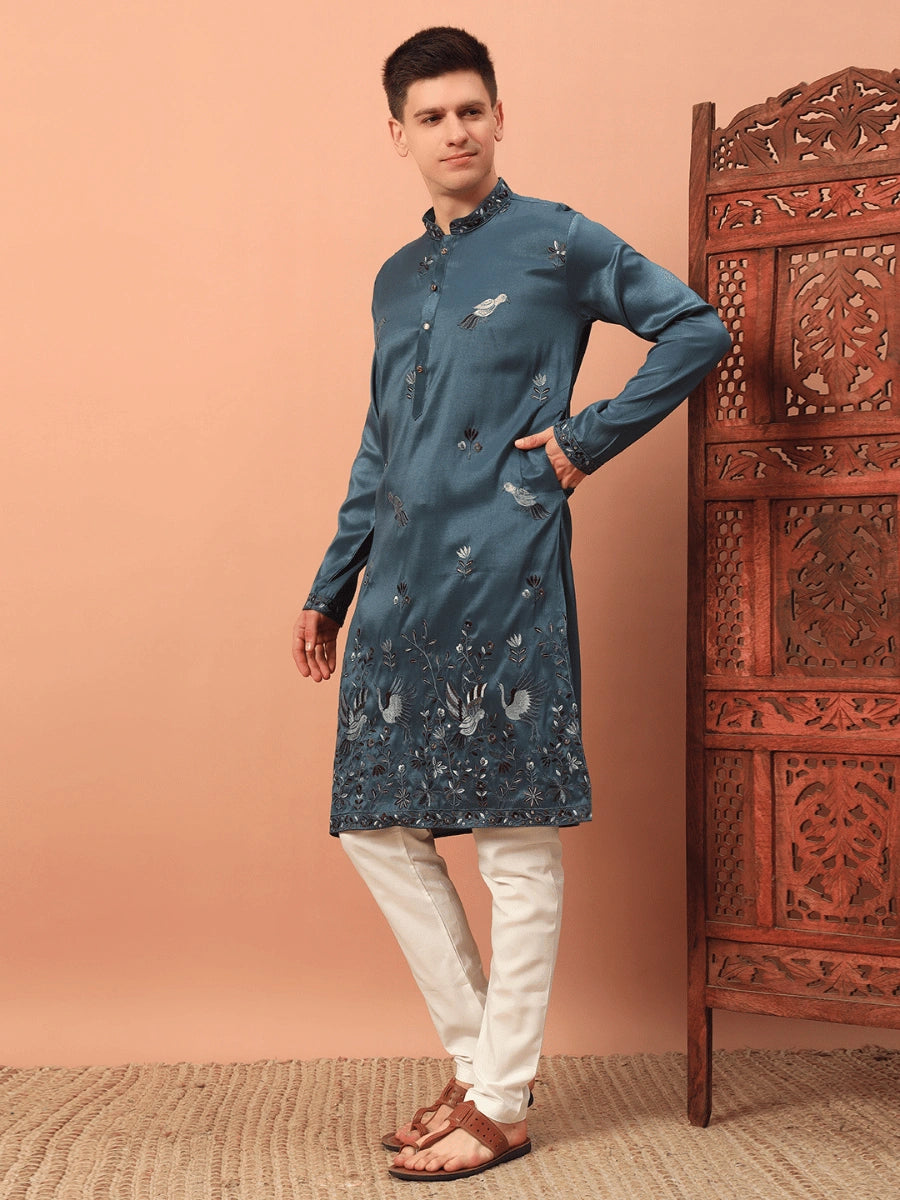 Men’s Heavy Silk Kurta with Sequin Embroidery