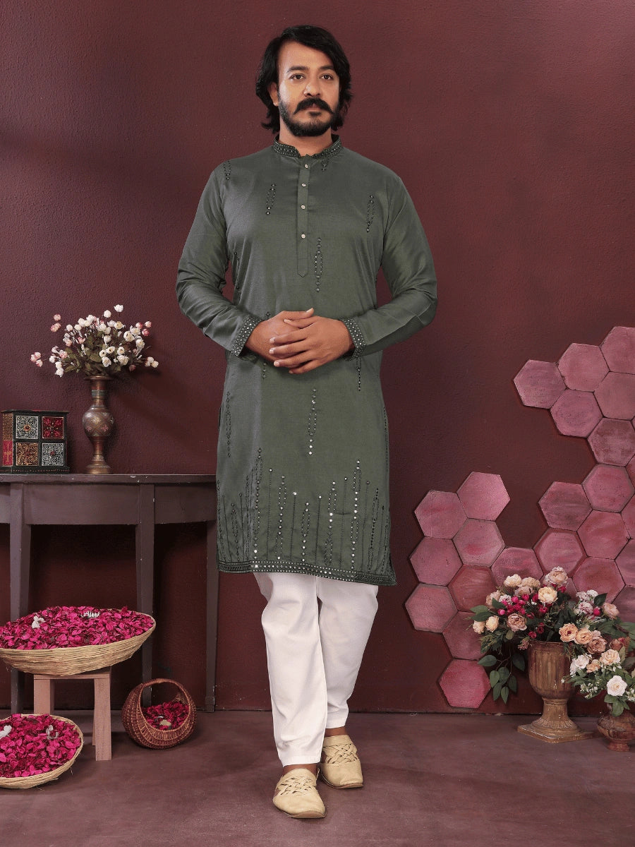 Premium Smart Silk Kurta with Mirror Embroidery