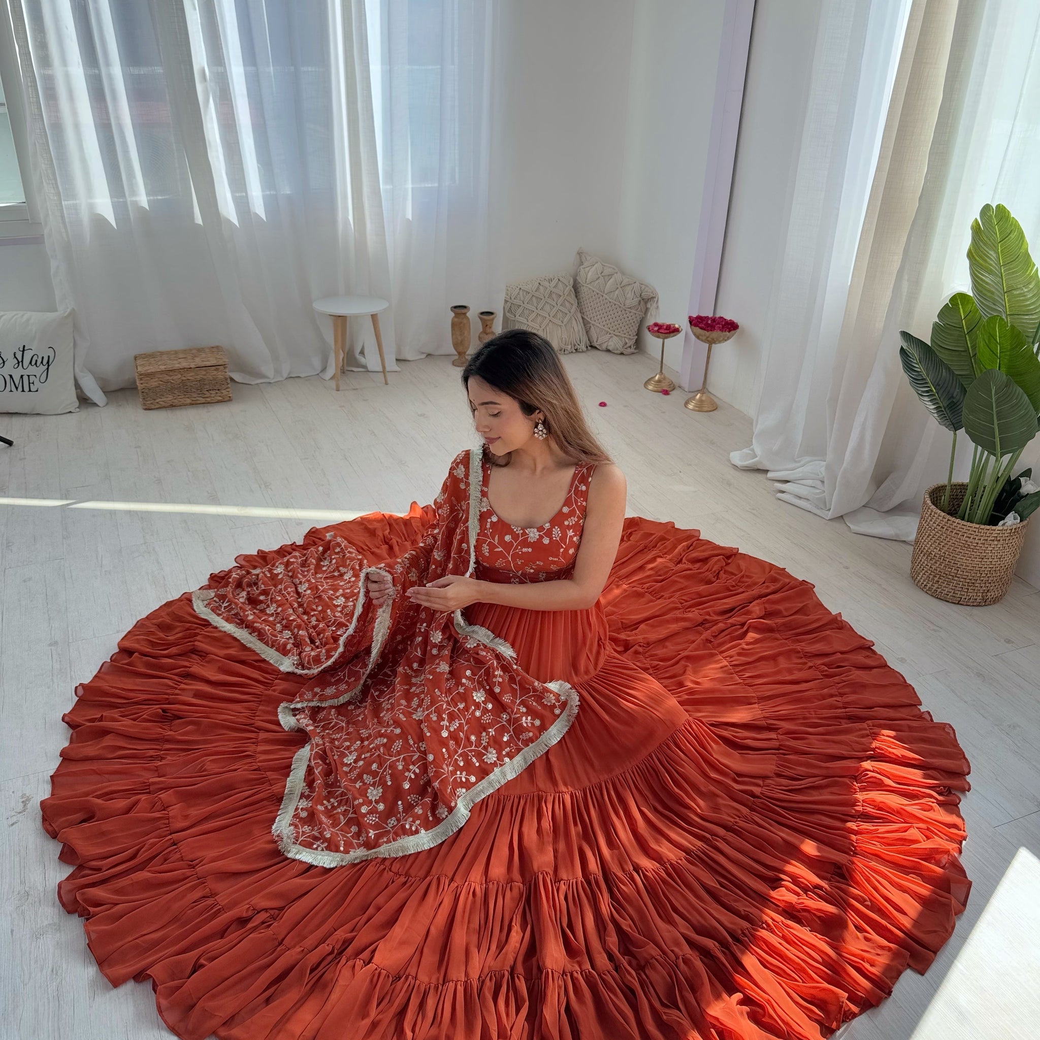 Premium Quality 5 Layers Orange Anarkali  Suit Set