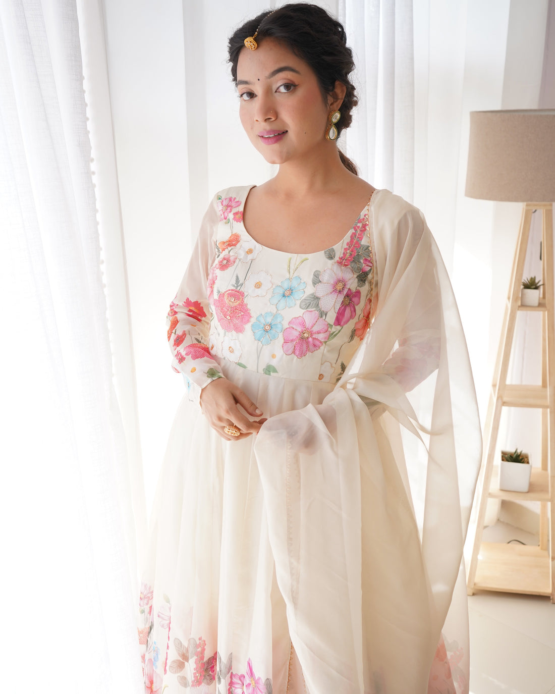 Ivory Soft Orghanza Flower Suit