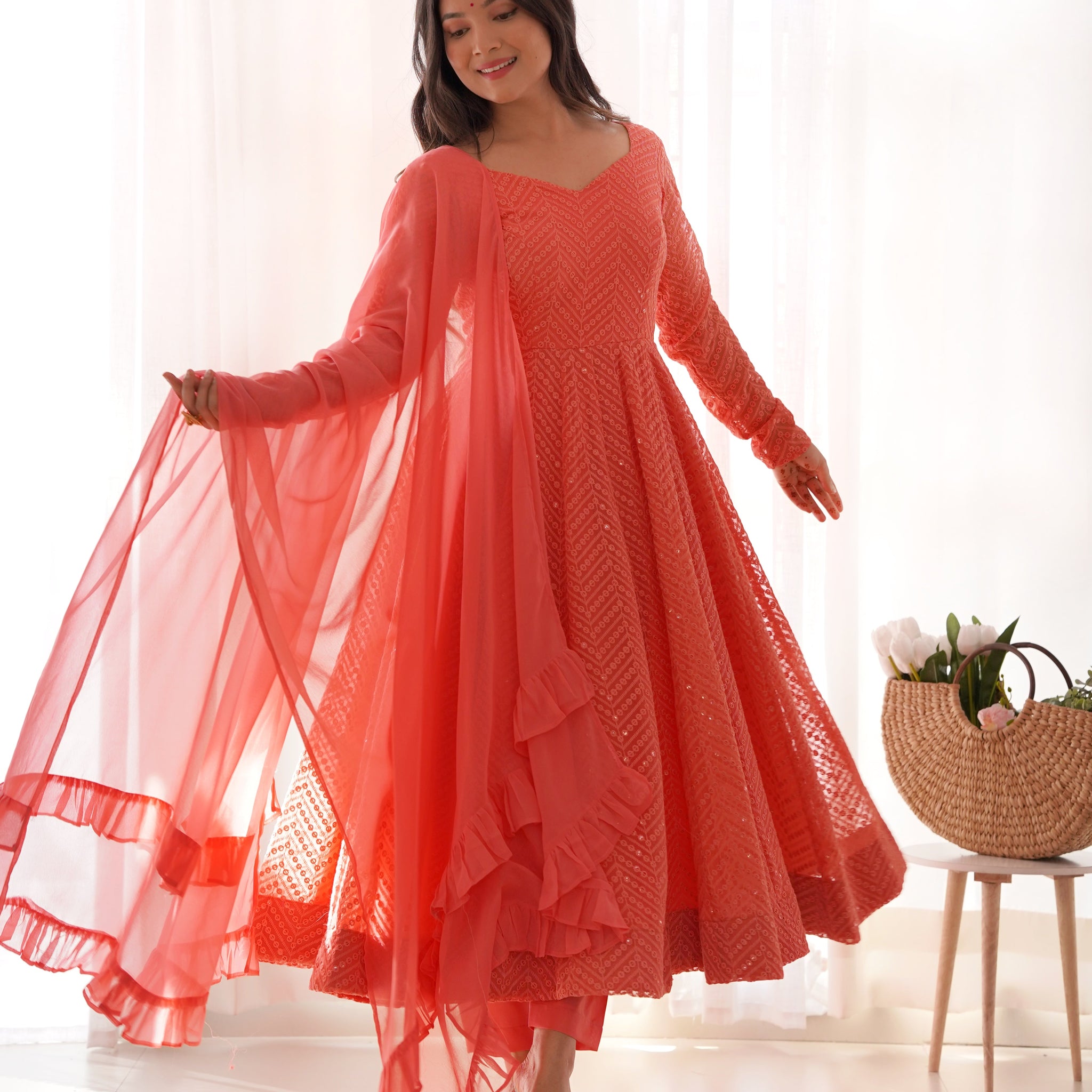 Premium Quality Lukhnowi Peach Suit Set