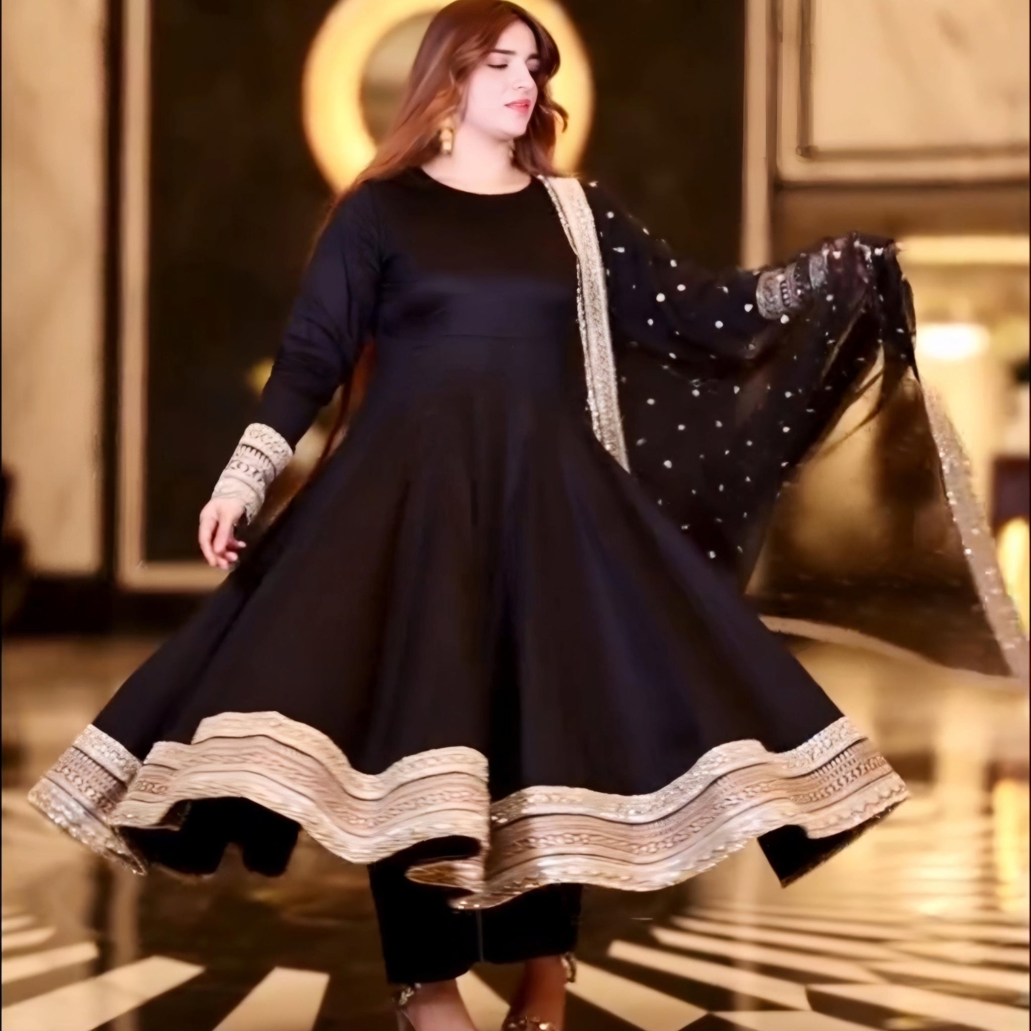 Sunshine Black Havy Rayon Royal Elegant Anarkali  Suit Set
