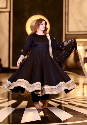 Sunshine Black Havy Rayon Royal Elegant Anarkali  Suit Set