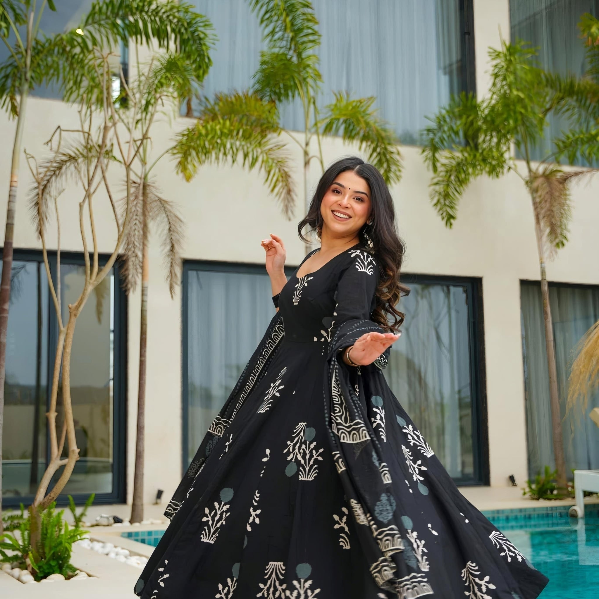 Vavitra's Pure Cotton Black Anarkali Suit Set