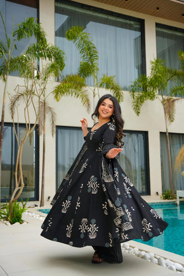 Vavitra's Pure Cotton Black Anarkali Suit Set