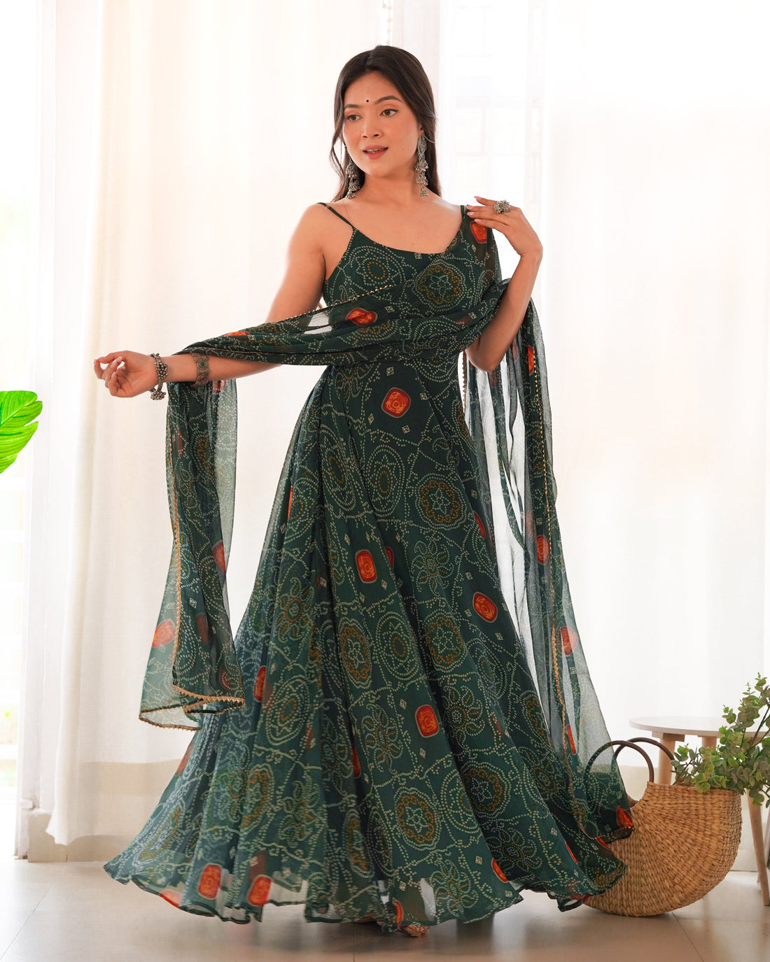 Chiffon Green Coloured Anarkali Suit