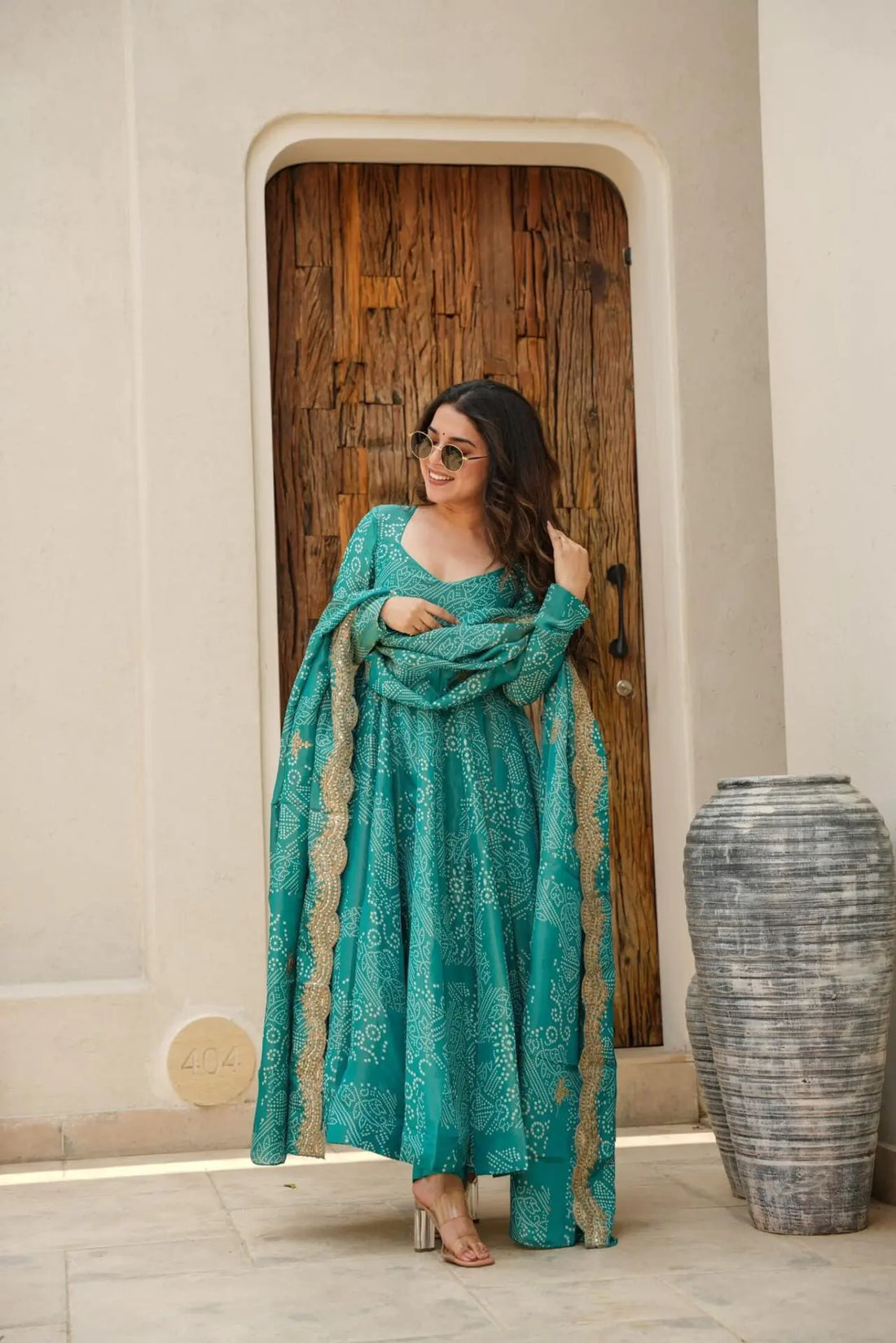 Green Bandhej Maslin Anarkali Suit Set – Elegant &amp; Comfortable Ethnic Wear