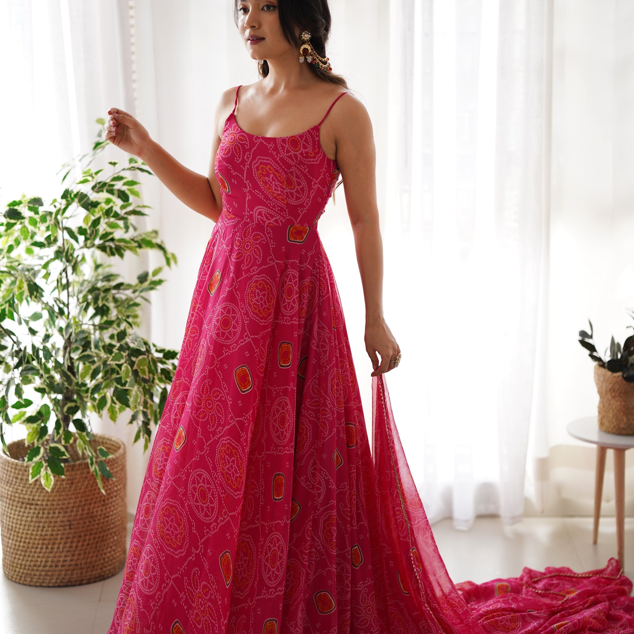Chiffon Bandhej Anarkali Suit