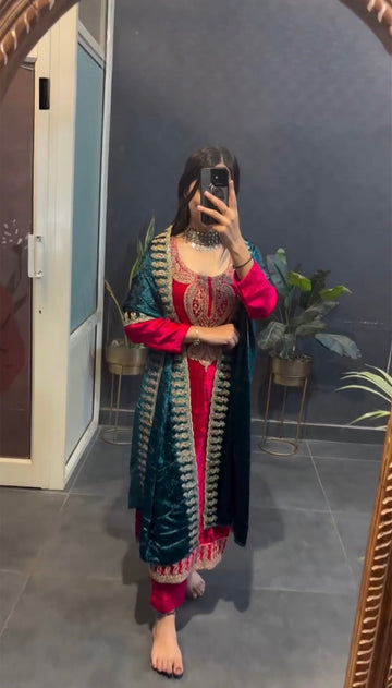 PREMIUM DESIGNER VELVET SUIT SET-RAJWADI