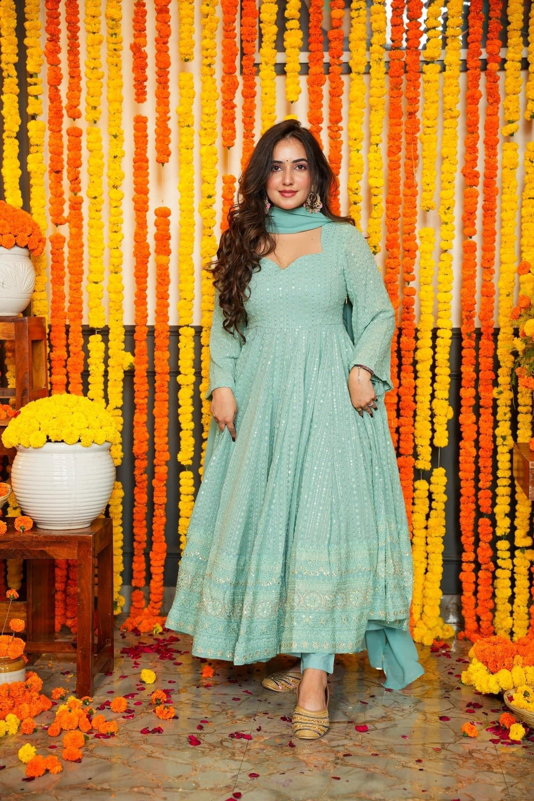 Premium Quality Sky Anarkali Suit Set