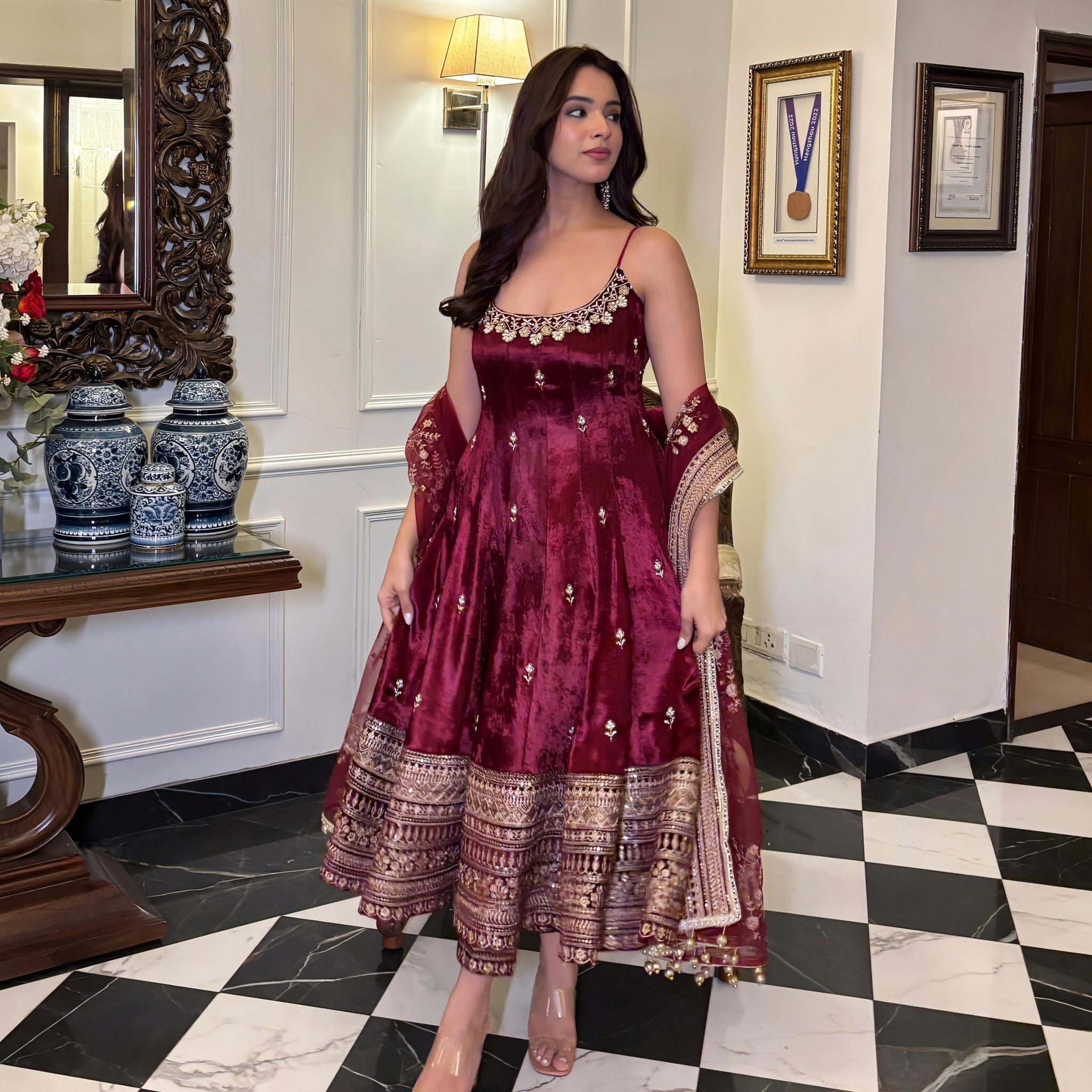 Alveera Premium Quality Maroon Anarkali Suit Set